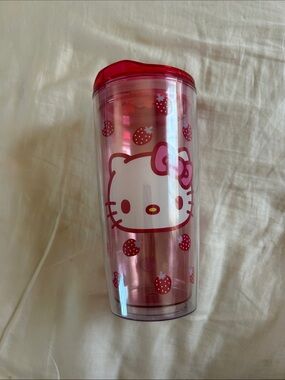Hello Kitty Clear Pink Strawberry Tumbler with Red Lid